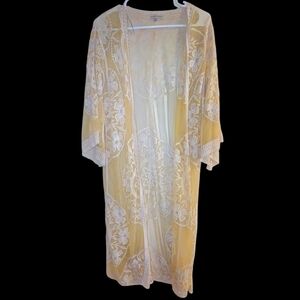 Woven Heart Yellow Kimono With Floral Embroidered Detail Size Medium